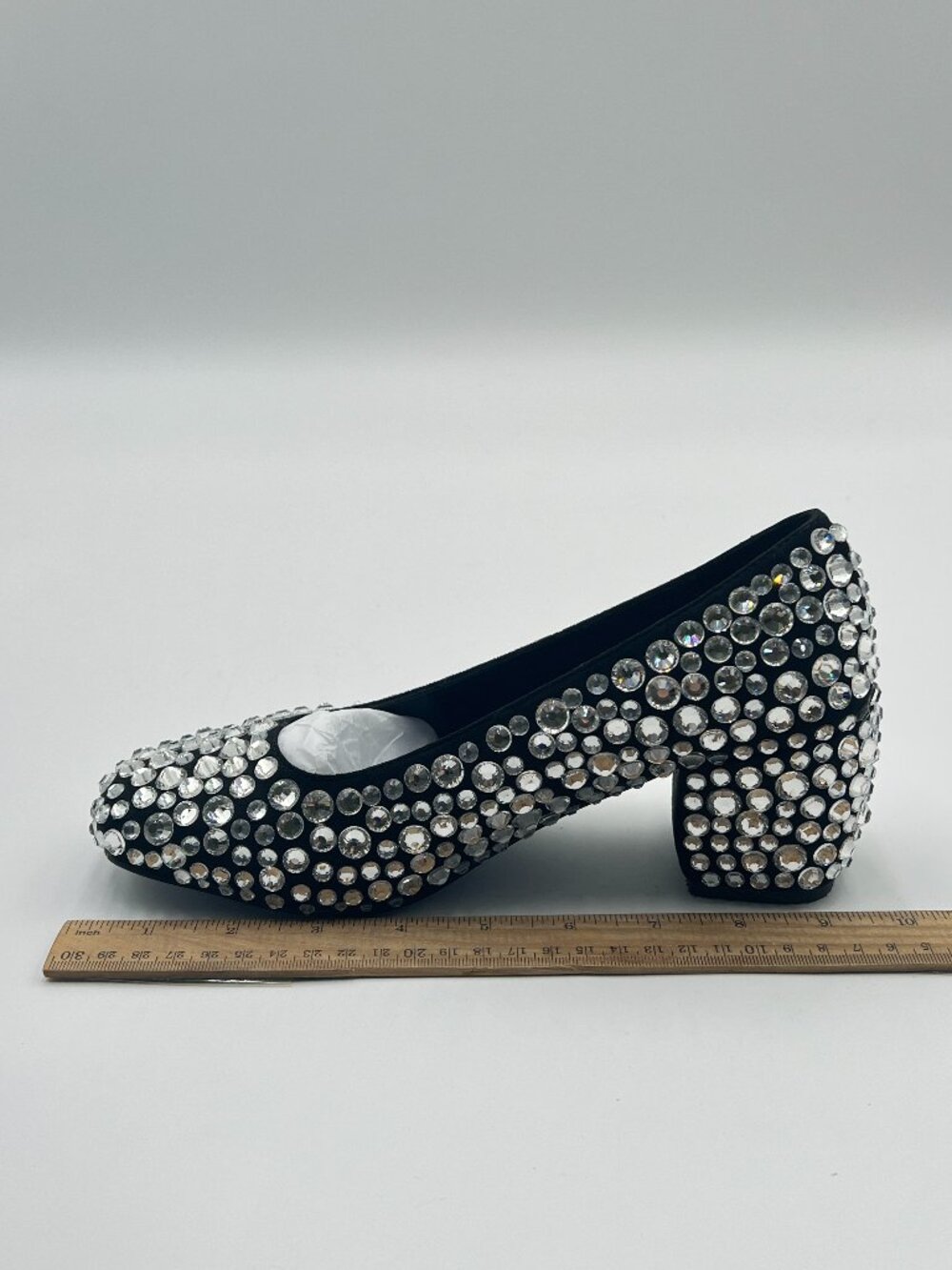 Maiyang Black Studded Sparkling Rhinestone Slip on Pumps Square Toe Special Shoe